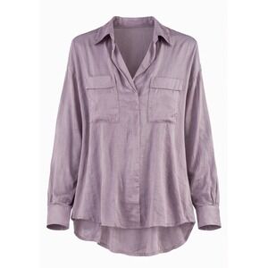 Free People Lavender Long Sleeve Blouse XS Flowy Hi Low Pocket Top